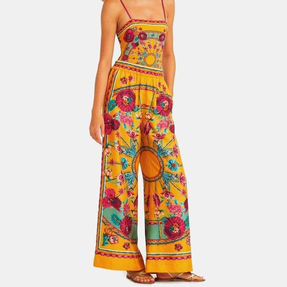La DoubleJ Yellow Multi-Color Printed Silk Pull-on Palazzo Pant XL - Picture 4 of 16